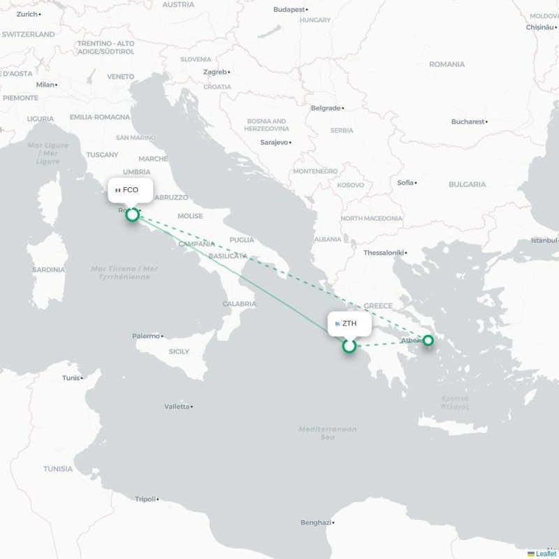 ZTH - FCO route map