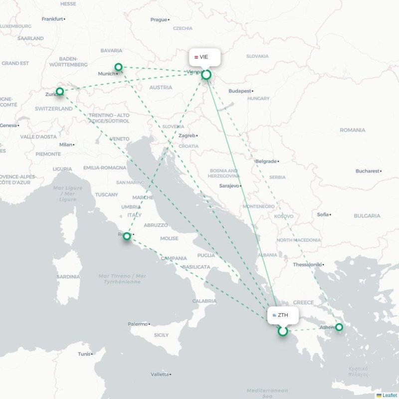 ZTH - VIE route map