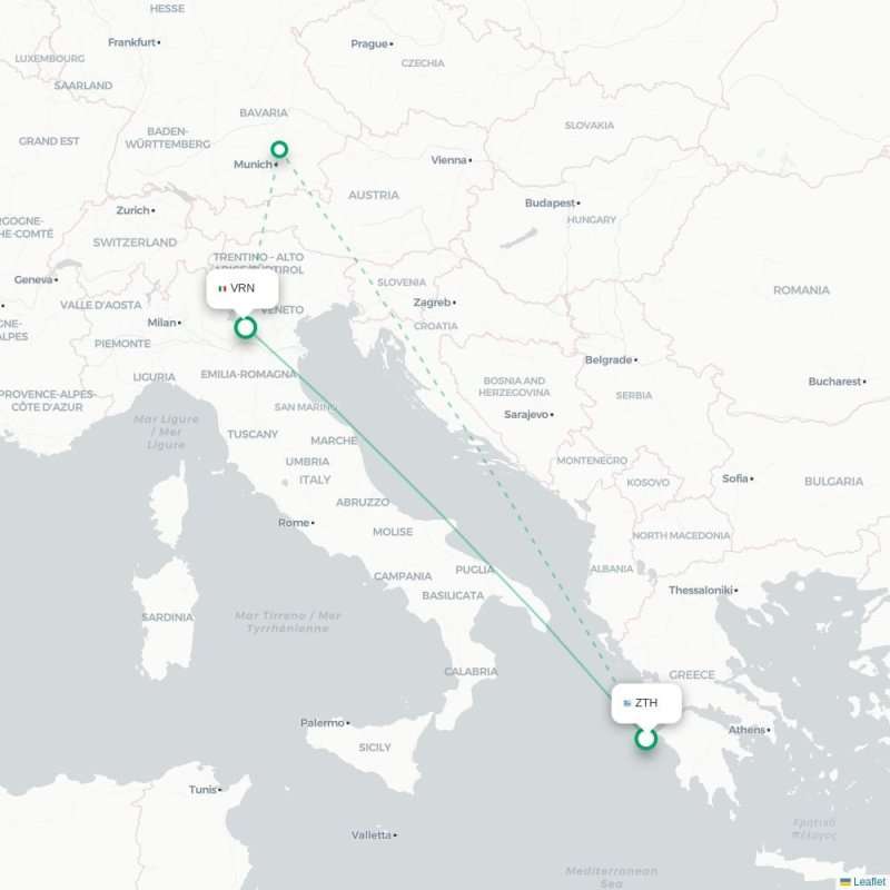 ZTH - VRN route map