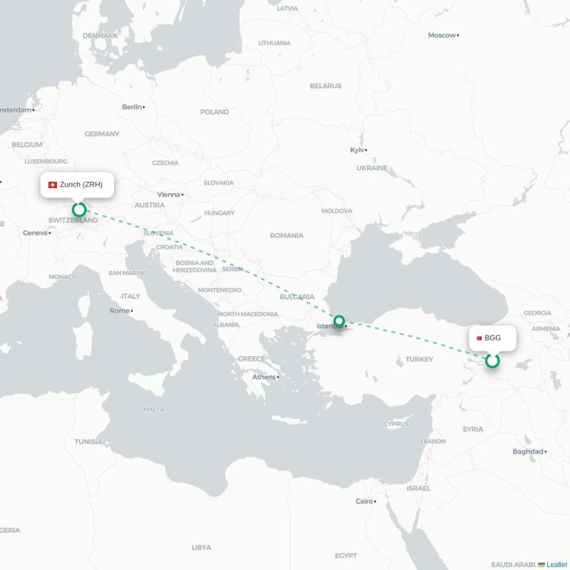 ZTH - ZRH route map