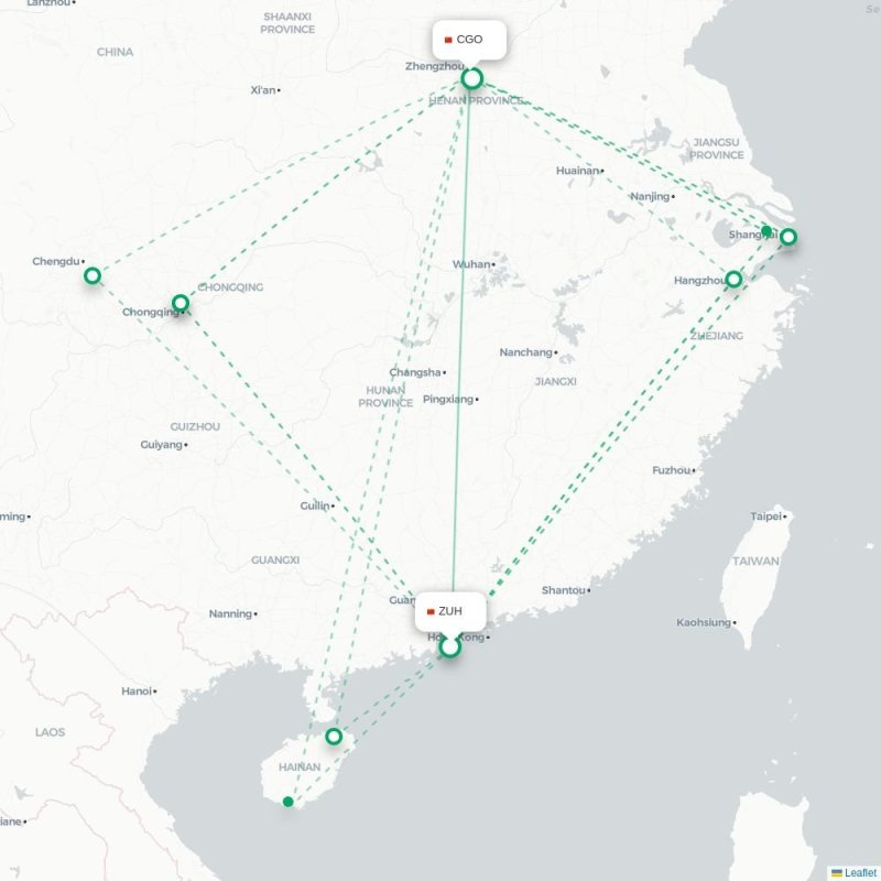 ZUH - CGO route map