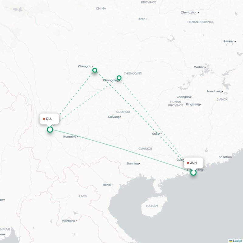 ZUH - DLU route map
