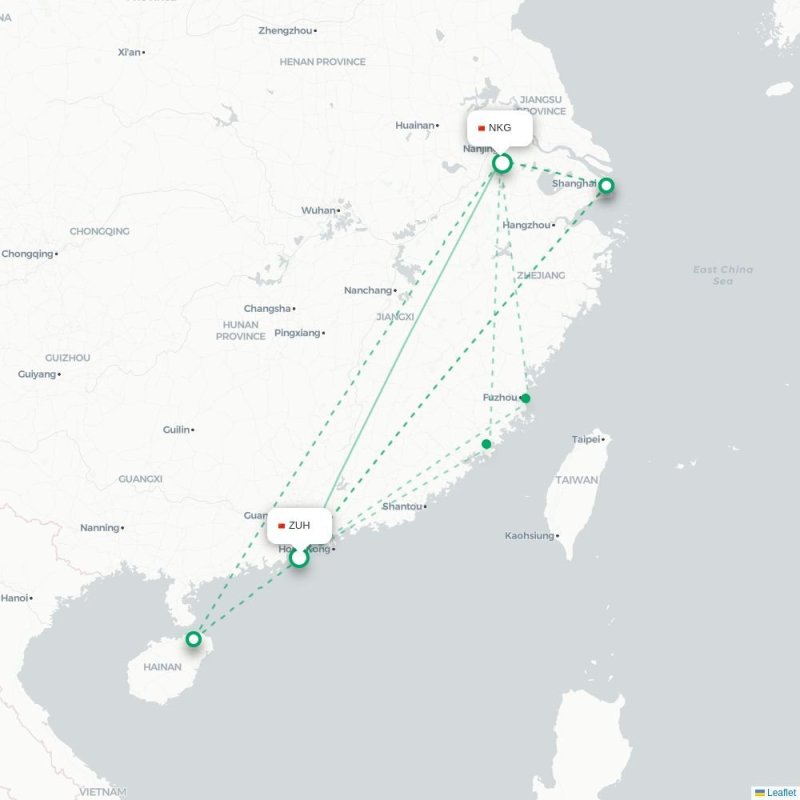 ZUH - NKG route map