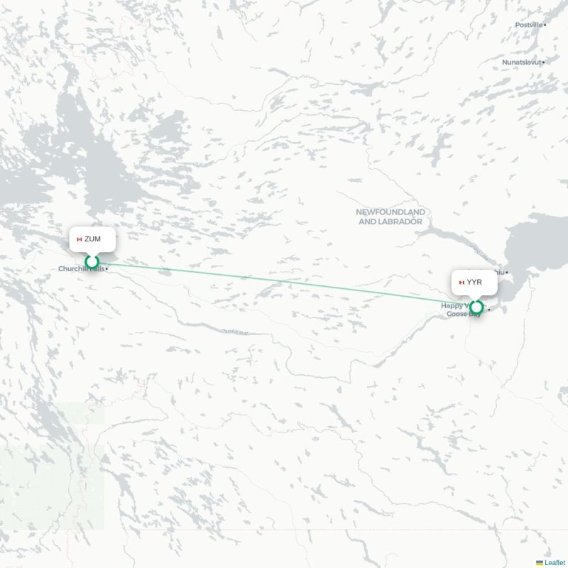ZUM - YYR route map