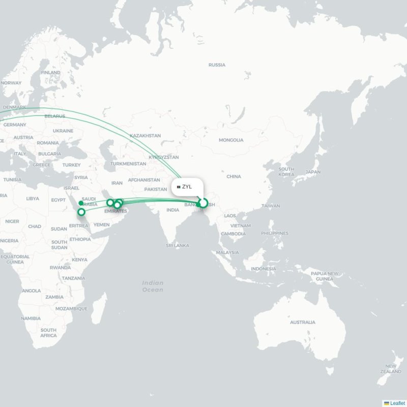 ZYL - DXB route map